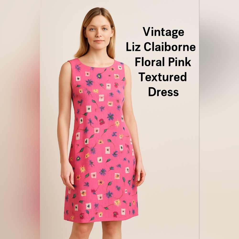 Vintage Liz Claiborne Floral Pink Textured Dress – Size 12